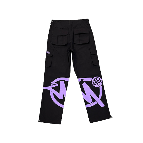 MINUSTWO Black Graff Cargos (Purple Logo)