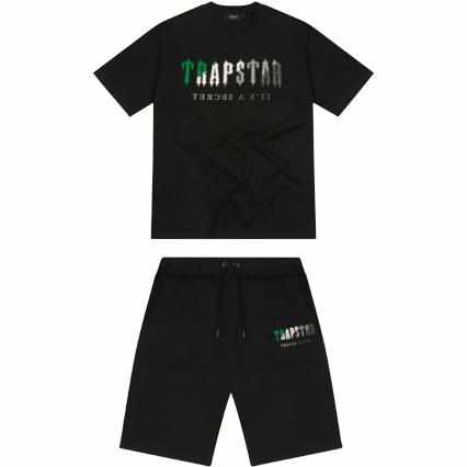 Trapstar Black/Green Chenille Decoded Short Set (FAST DELIVERY) - MrDripZone