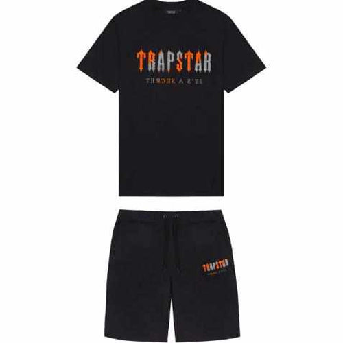 Trapstar Black/Orange Chenille Decoded Short Set - MrDripZone