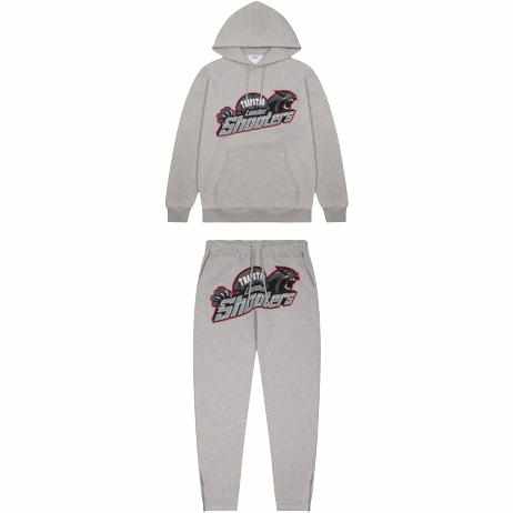 Trapstar Grey Red London Shooters Hooded Tracksuit - MrDripZone