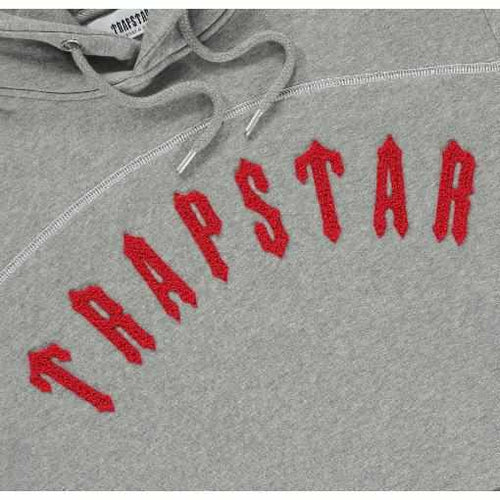 Trapstar Grey/Red Arch Panel Chenille Hoodie Tracksuit - MrDripZone