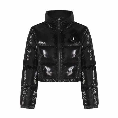 Trapstar Shiny Black Irongate Detachable Hooded Womens Jacket - MrDripZone